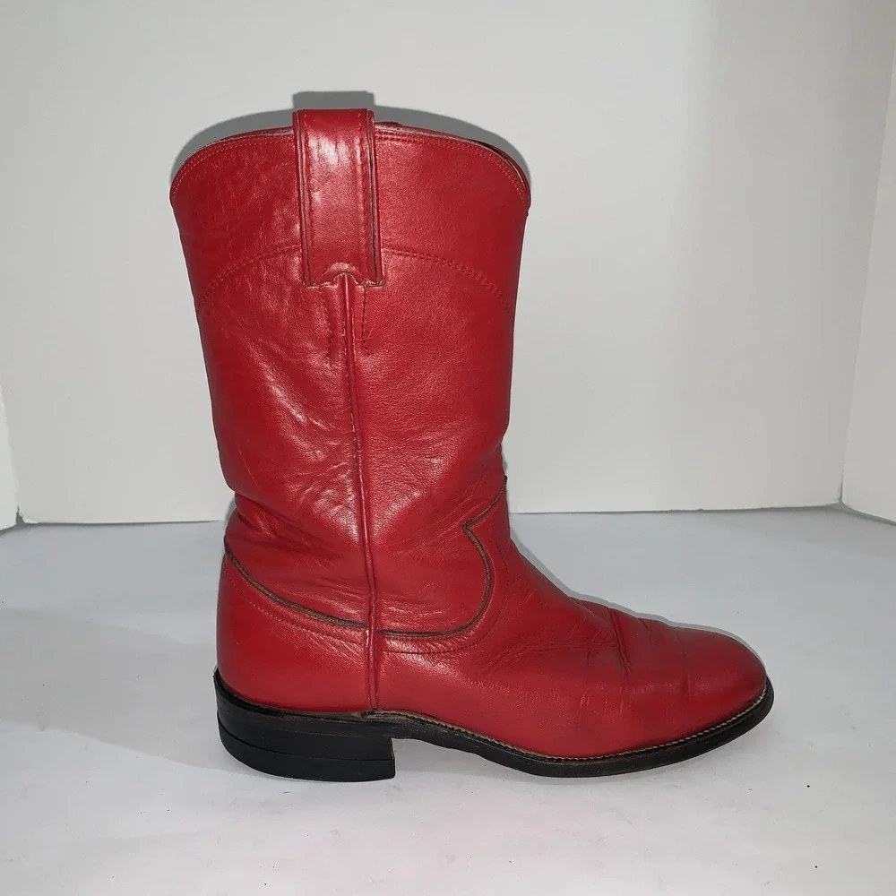Justin Boots Womens 5A Red Leather Western Cowgirl Mid Calf Pull On 3055